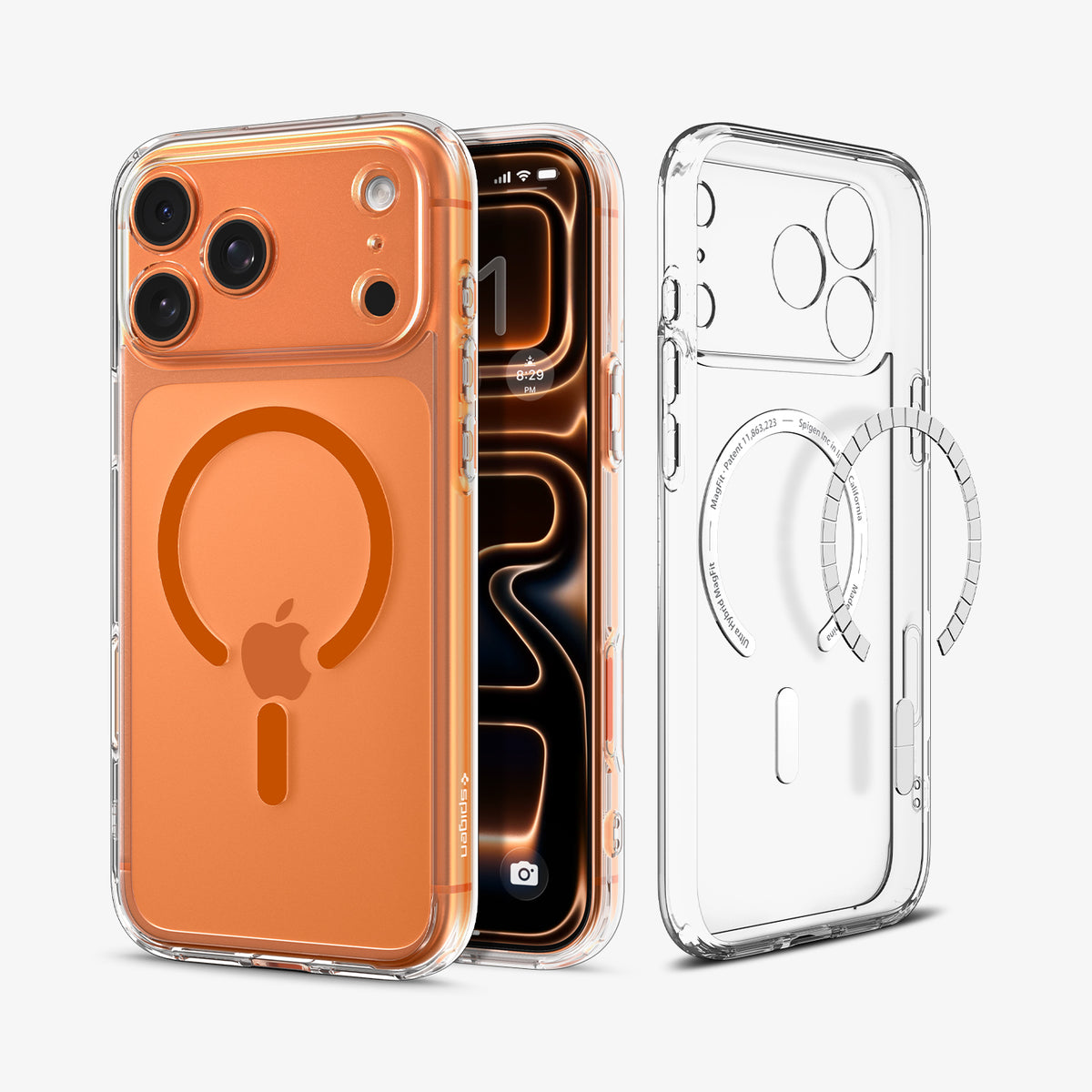 ACS11107CA - iPhone 18 Pro Max / iPhone 17 Pro Max Ultra Hybrid (MagFit) in Clear Orange showing the back, partial inner, partial front and sides