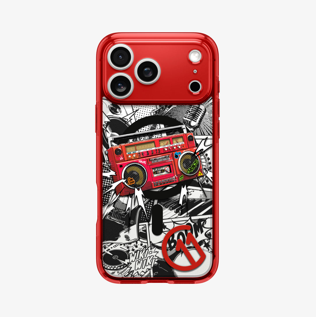 ACS11412 - Spigen C11 Blast iPhone 17 Pro Max case in Red back view featuring bold boombox graffiti graphic design