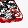 ACS11413 - Spigen C11 Blast iPhone 17 Pro case in Red close-up of boombox graffiti graphic and red bumper corner detail