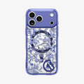 ACS11473 - Straight-on back view of Spigen C11 Cobalt Spring MagSafe case for iPhone 17 Pro showing full cobalt blue botanical floral pattern