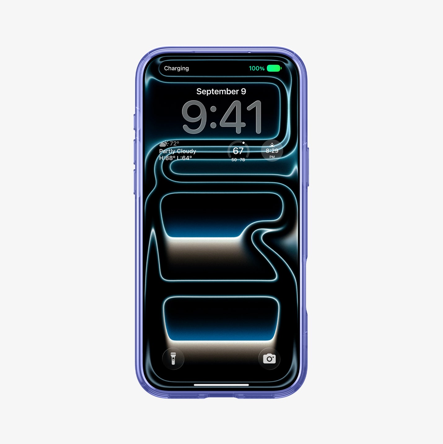 ACS11473 - Front view of Spigen C11 Cobalt Spring case on iPhone 17 Pro in periwinkle blue showing full display coverage