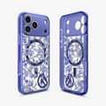 ACS11473 - Front and back view of Spigen C11 Cobalt Spring MagSafe case for iPhone 17 Pro showing blue floral botanical print design