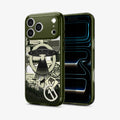 ACS12049 - Spigen Phantom C11 olive green iPhone 17 Pro Max case showing back and front view with lock screen visible