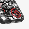 ACS11841 - Spigen Signal C11 iPhone 17 Pro Max case showing a close-up of the Spigen Signal C11 case bottom corner with Police, Detour, and Don't Walk sign graphics