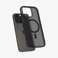 ACS08514 - iPhone 16 Pro Case Ultra Hybrid T (MagFit) in Frost Black showing the back, hovering above the device