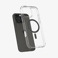 ACS08513 - iPhone 16 Pro Case Ultra Hybrid T (MagFit) in Graphite showing the back, hovering above the device