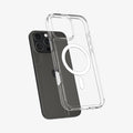 ACS08512 - iPhone 16 Pro Case Ultra Hybrid T (MagFit) in White showing the back, hovering above the device