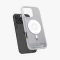 ACS08139 - iPhone 16 Pro Case Ultra Hybrid Classic (MagFit) in Classic Silver showing the back, partial side and bottom hovering in front of the device
