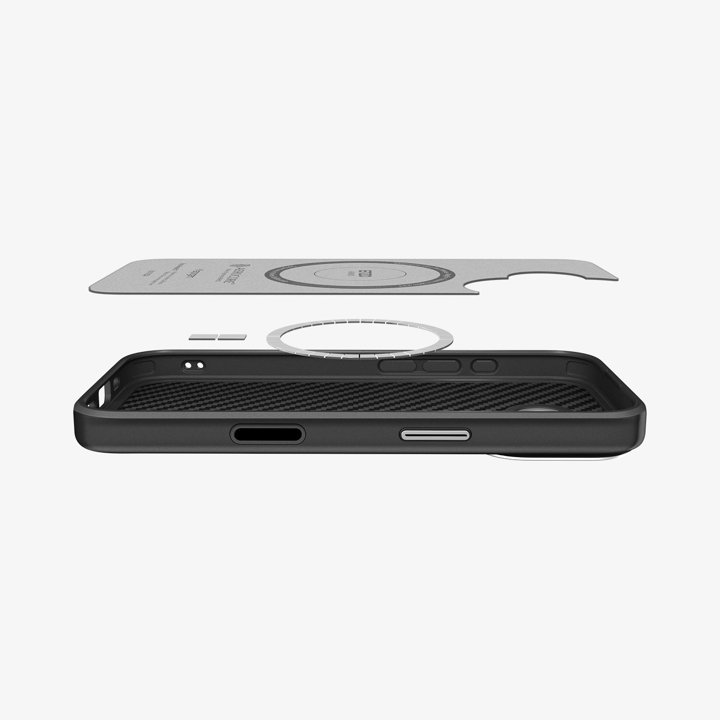 ACS09989 - iPhone 17 Case Enzo Aramid T in black showing the back layer hovering above case
