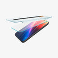 AGL07928 - iPhone 17 Pro / iPhone 17 GLAS.tR EZ Fit | Sensor Protected showing the installation tray partially hovering above the screen protector and the device