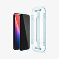 AGL07929 - iPhone 17 Pro GLAS.tR EZ Fit Privacy showing the installation tray in front of the screen protector and the device