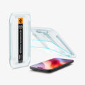 AGL09861 - iPhone 17 Air GLAS.tR EZ Fit | Sensor Protected showing the installation tray hovering above the 2 screen protector and the device, beside it is another installation tray