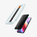 AGL09862 - iPhone 17 Air GLAS.tR EZ Fit Privacy showing the installation tray hovering above the screen protector and the device