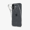 ACS08065 - iPhone 16 Plus Case Liquid Crystal Glitter in Crystal Quartz showing the back, partially peeled off from the device
