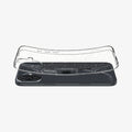 ACS08192 - iPhone 16 Case Liquid Crystal Glitter in Crystal Quartz showing the back, hovering above the device slightly lifted both ends of top and bottom of the case