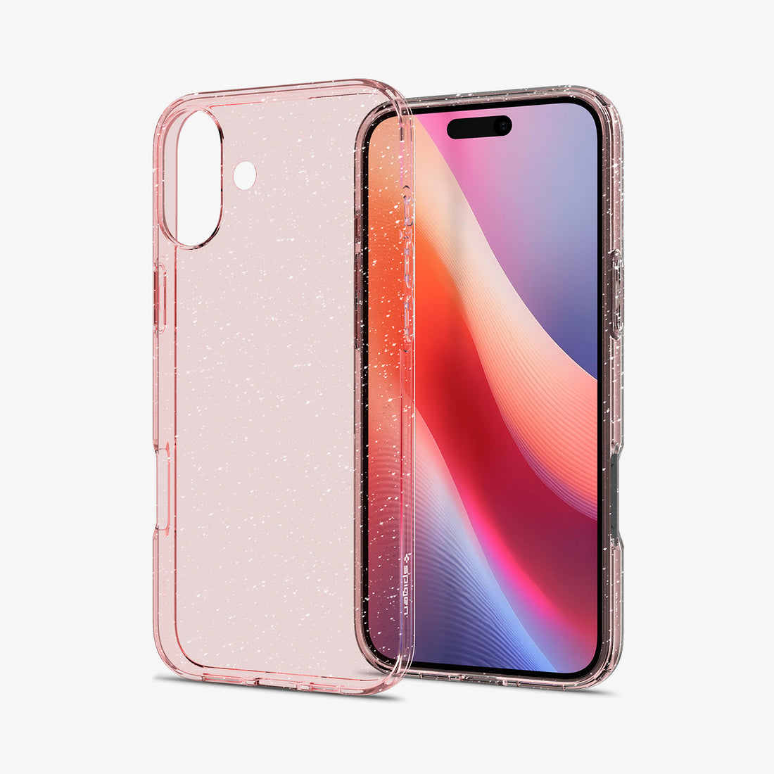 ACS08193 - iPhone 16 Case Liquid Crystal Glitter in Rose Quartz showing the back, partial front and sides