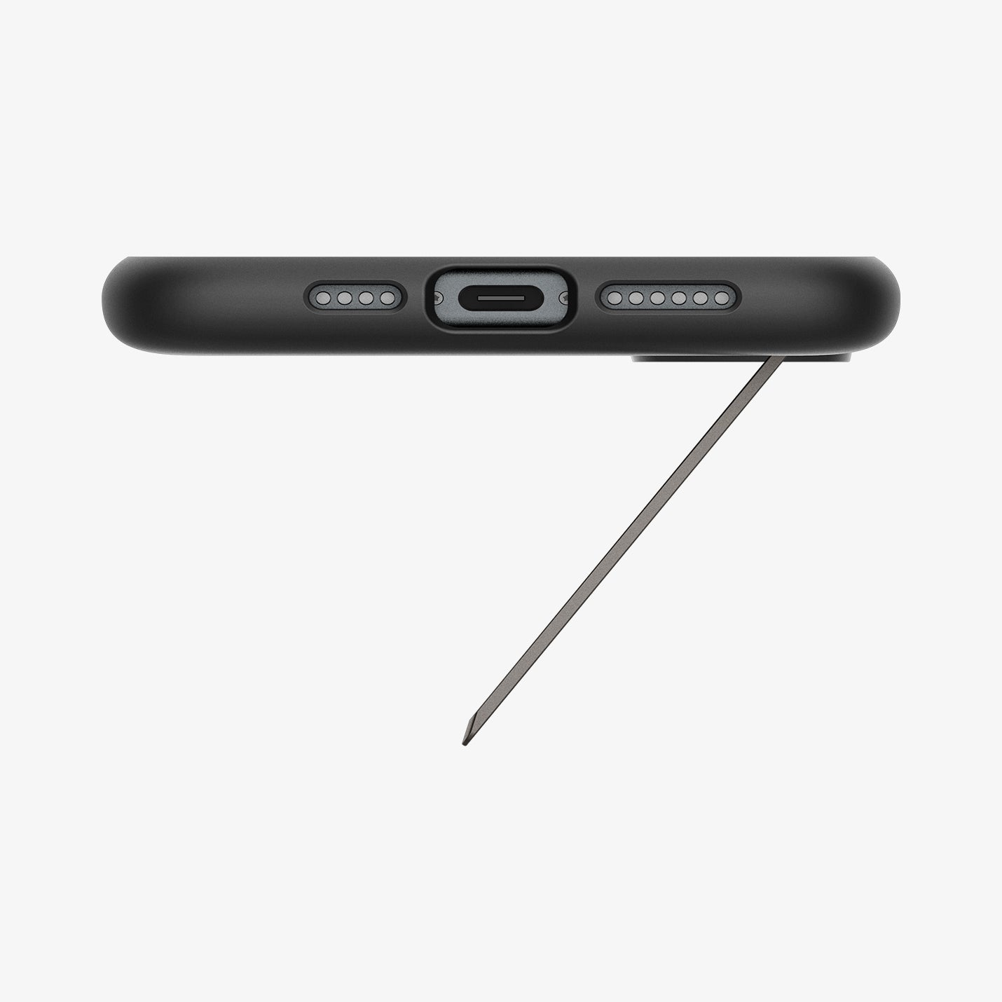 ACS08097 - iPhone 16 Plus Case Slim Armor (MagFit) in Gunmetal showing the bottom with built-in kickstand open