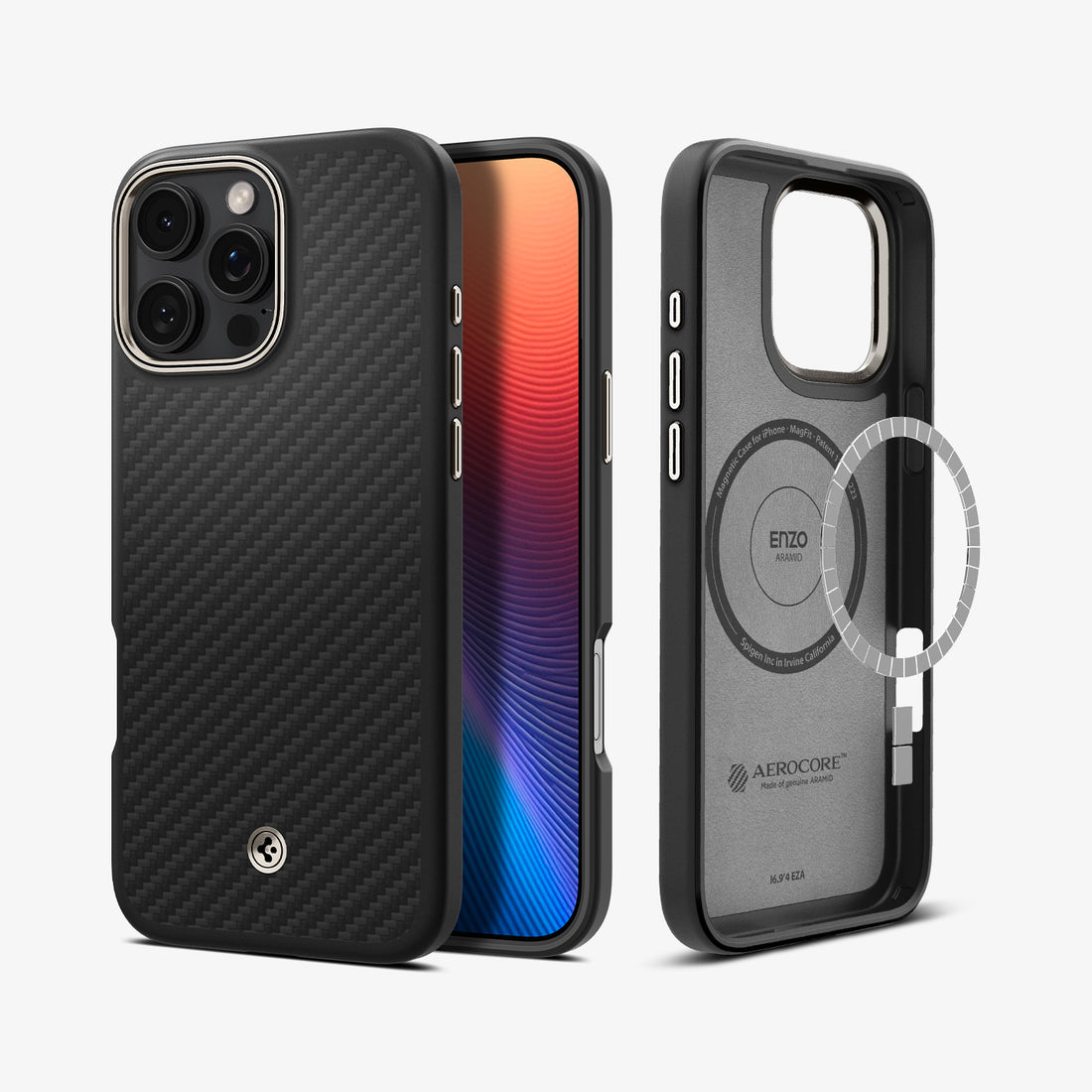 ACS08501 - iPhone 16 Pro Max Case Enzo Aramid in Black Natural showing the back