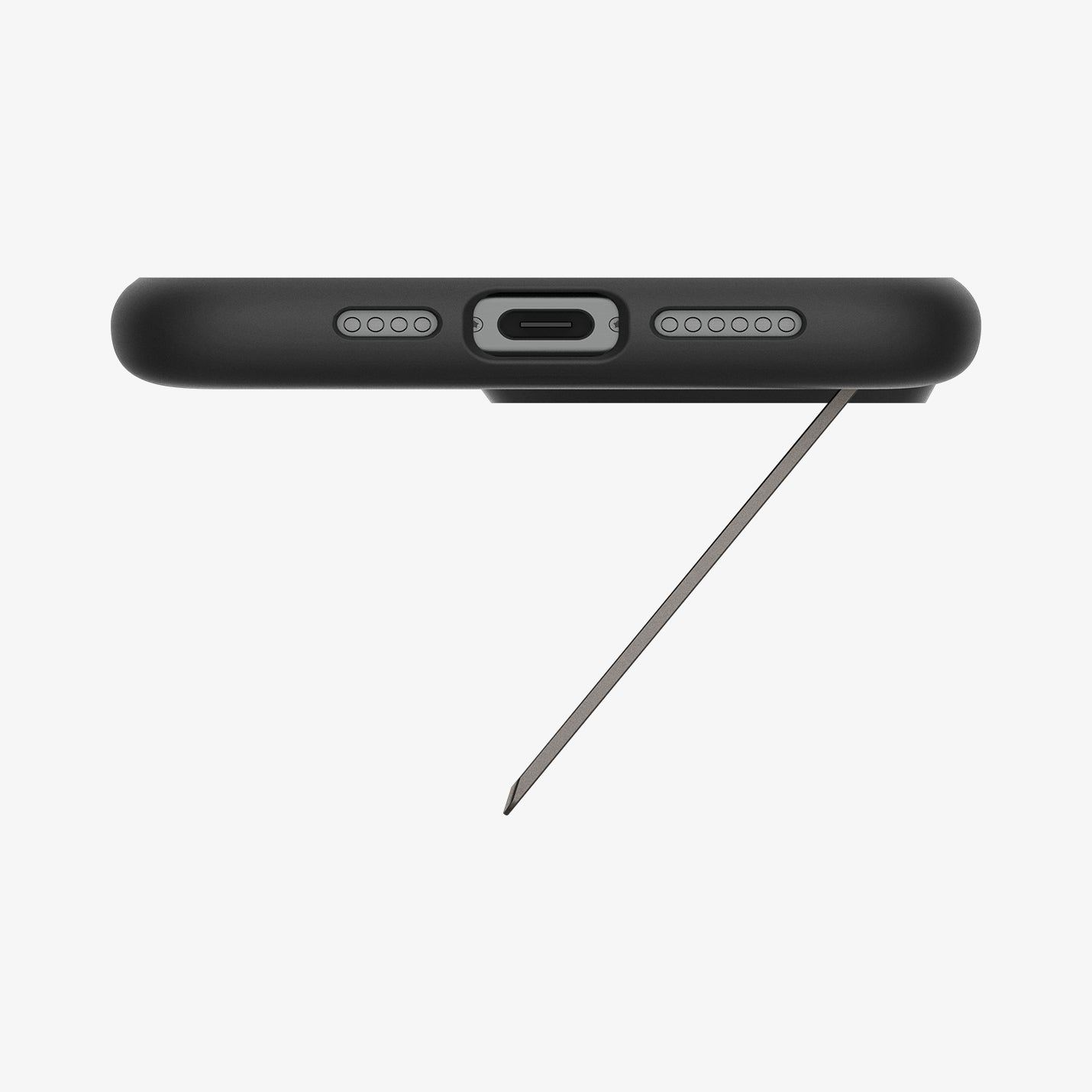 ACS08163 - iPhone 16 Pro Case Slim Armor (MagFit) in Gunmetal showing the bottom with built-in kickstand open
