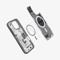 ACS08004 - iPhone 16 Pro Max Case Ultra Hybrid Zero One (MagFit) in Zero One showing the inner soft layer hovering above the metal ring plate detached from the back 