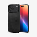 ACS09959CA - iPhone 18 Pro / iPhone 17 Pro Enzo Aramid T (Mag Fit) Black Black showing front and back views highlighting the slim profile, textured finish, and precise button cutouts