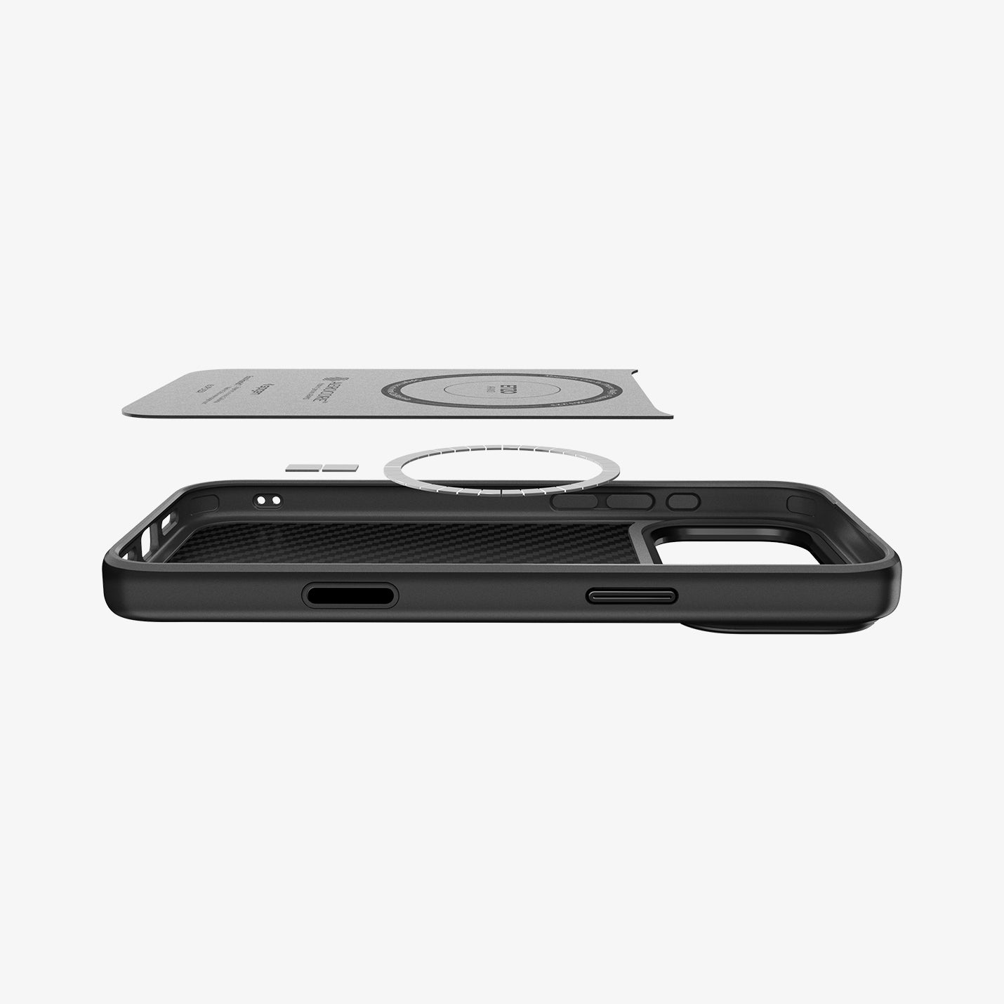 ACS09959 - iPhone 17 Pro Case Enzo Aramid T in black showing the back layer hovering above the case