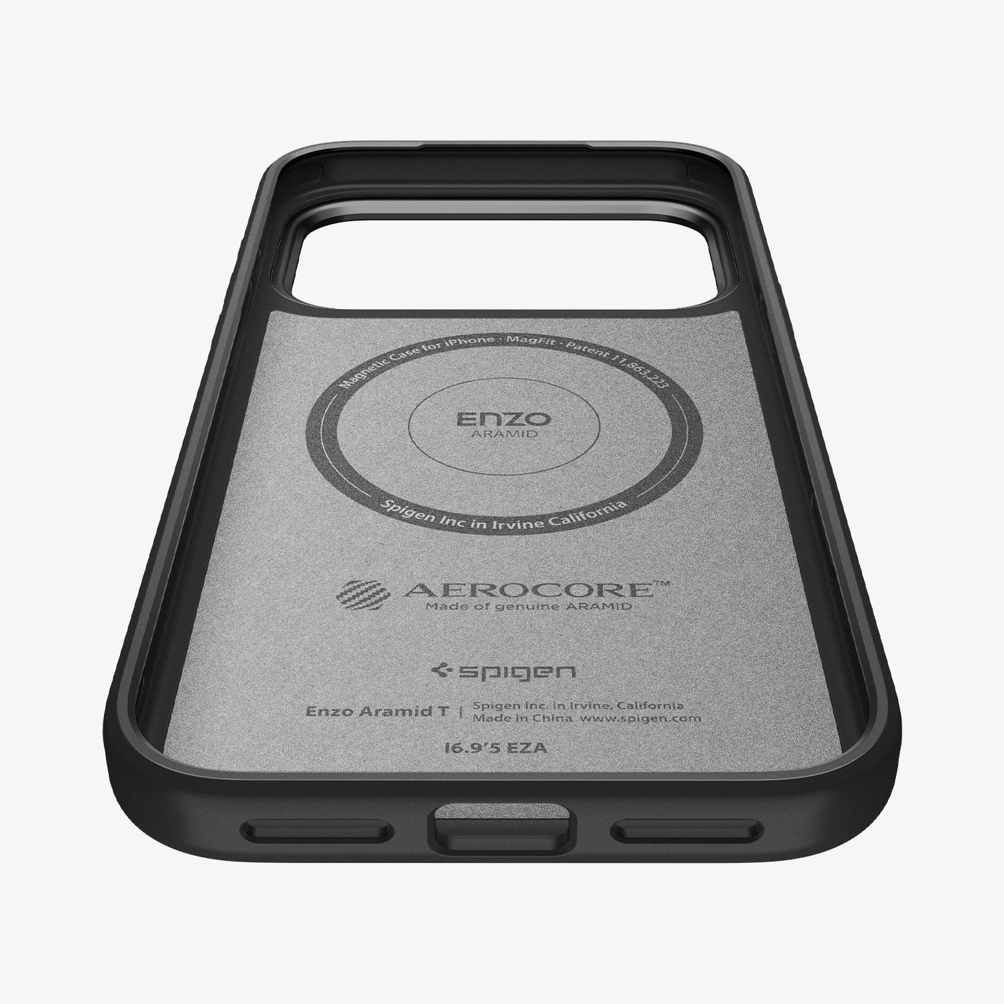  ACS09906 - iPhone 17 Pro Max Case Enzo Aramid T in black showing the inside and bottom
