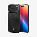 ACS09905CC - iPhone 18 Pro Max / iPhone 17 Pro Max Enzo Aramid T (Mag Fit) Black Silver showing front and back views highlighting the slim profile, textured finish, and precise button cutouts