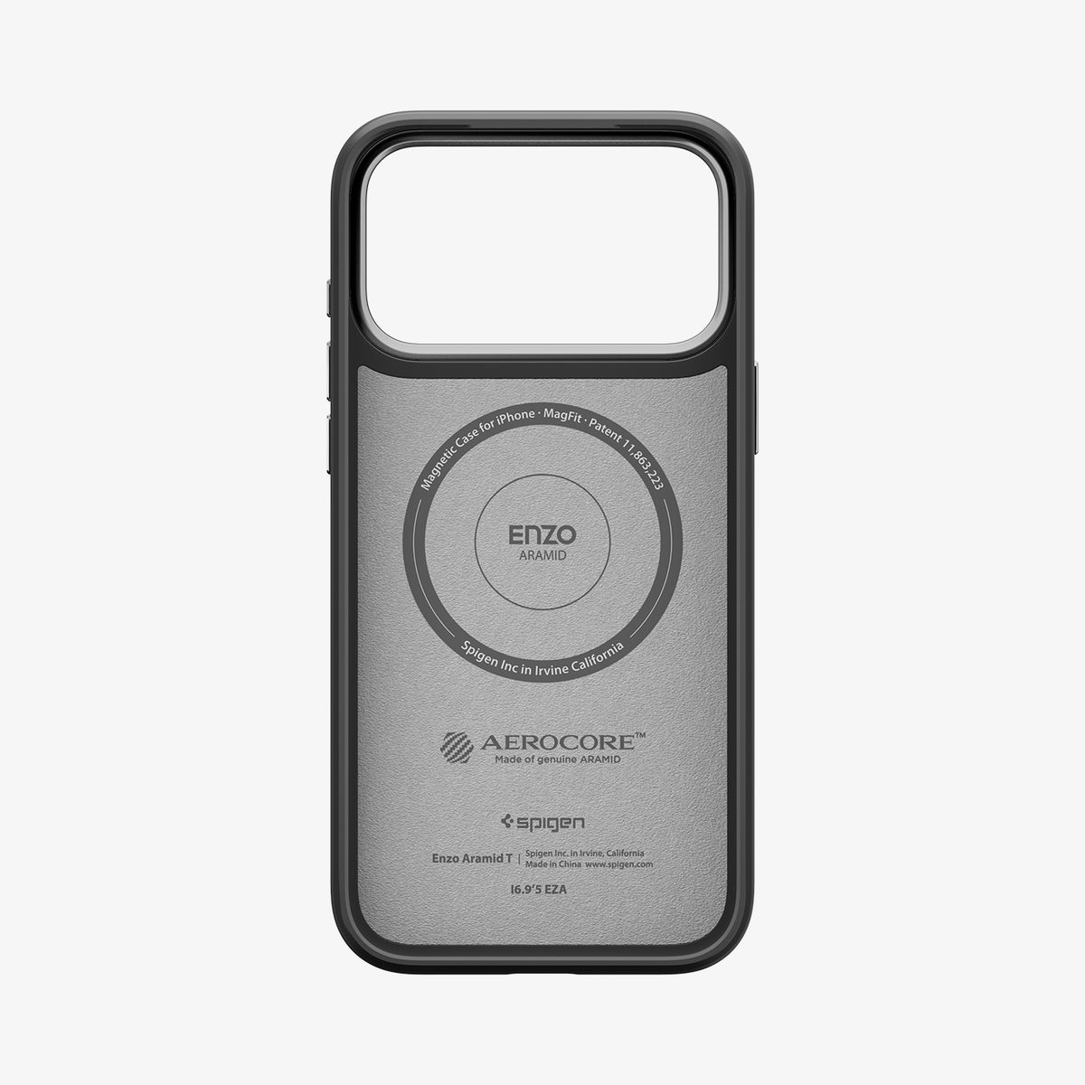 ACS09905CC - iPhone 18 Pro Max / iPhone 17 Pro Max Enzo Aramid T (Mag Fit) Black Silver showing the inner case structure with an integrated magnetic ring and protective lining