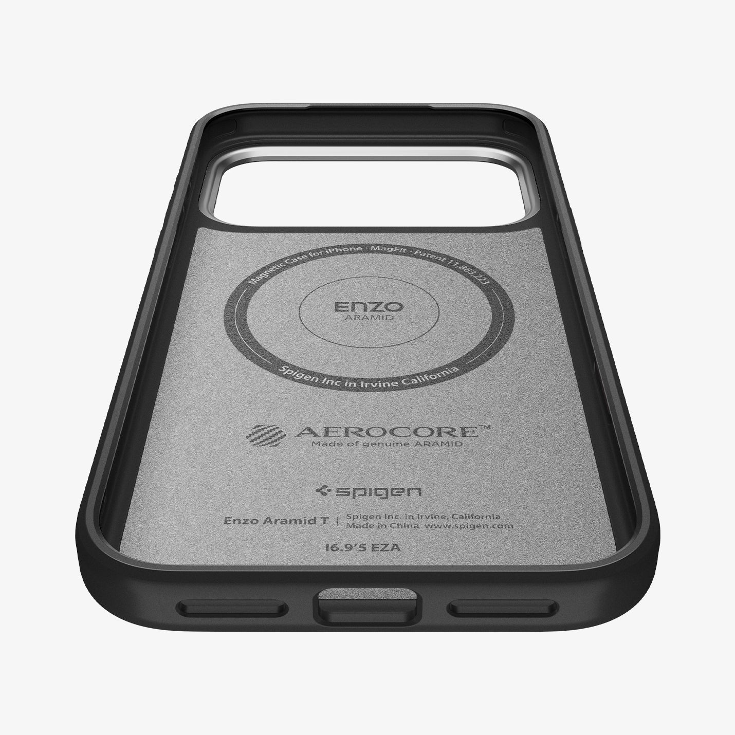 ACS09958 - iPhone 17 Pro Case Enzo Aramid T in black showing the inside and bottom
