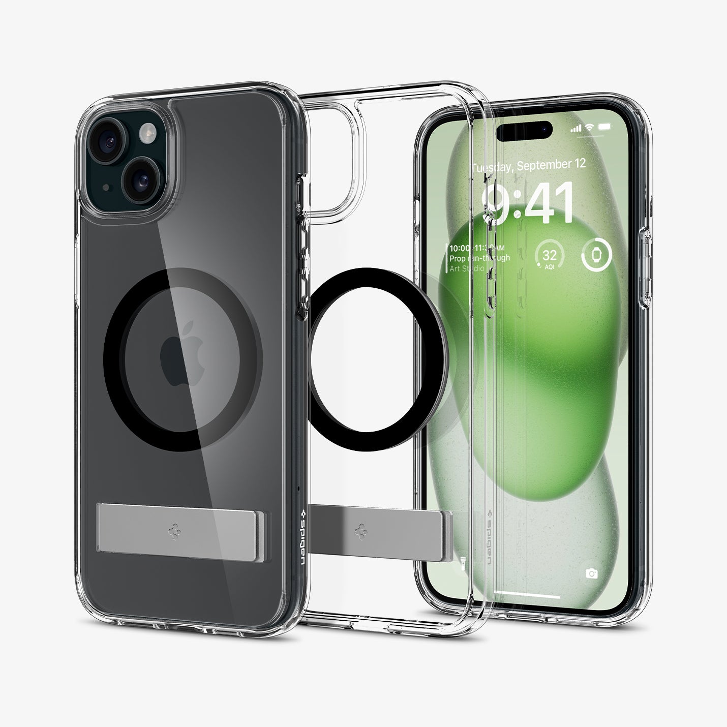 ACS06666 - iPhone 15 Plus Case Ultra Hybrid S (MagFit) in black showing the back, inside and front