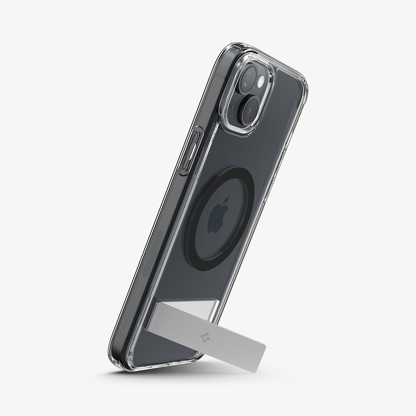 ACS06666 - iPhone 15 Plus Case Ultra Hybrid S (MagFit) in black showing the back and side with device propped up by built in kickstand