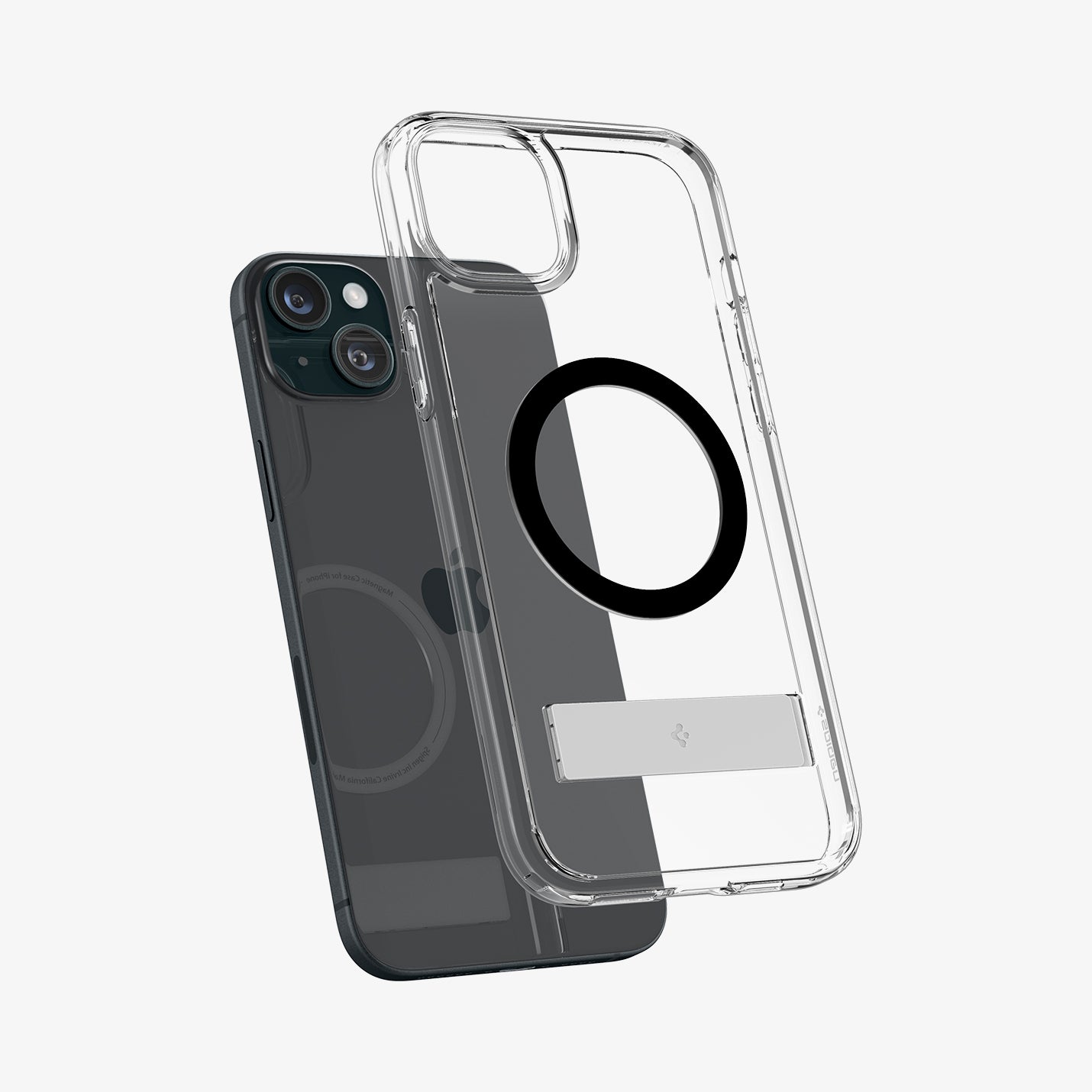ACS06666 - iPhone 15 Plus Case Ultra Hybrid S (MagFit) in black showing the back with case hovering away from the device