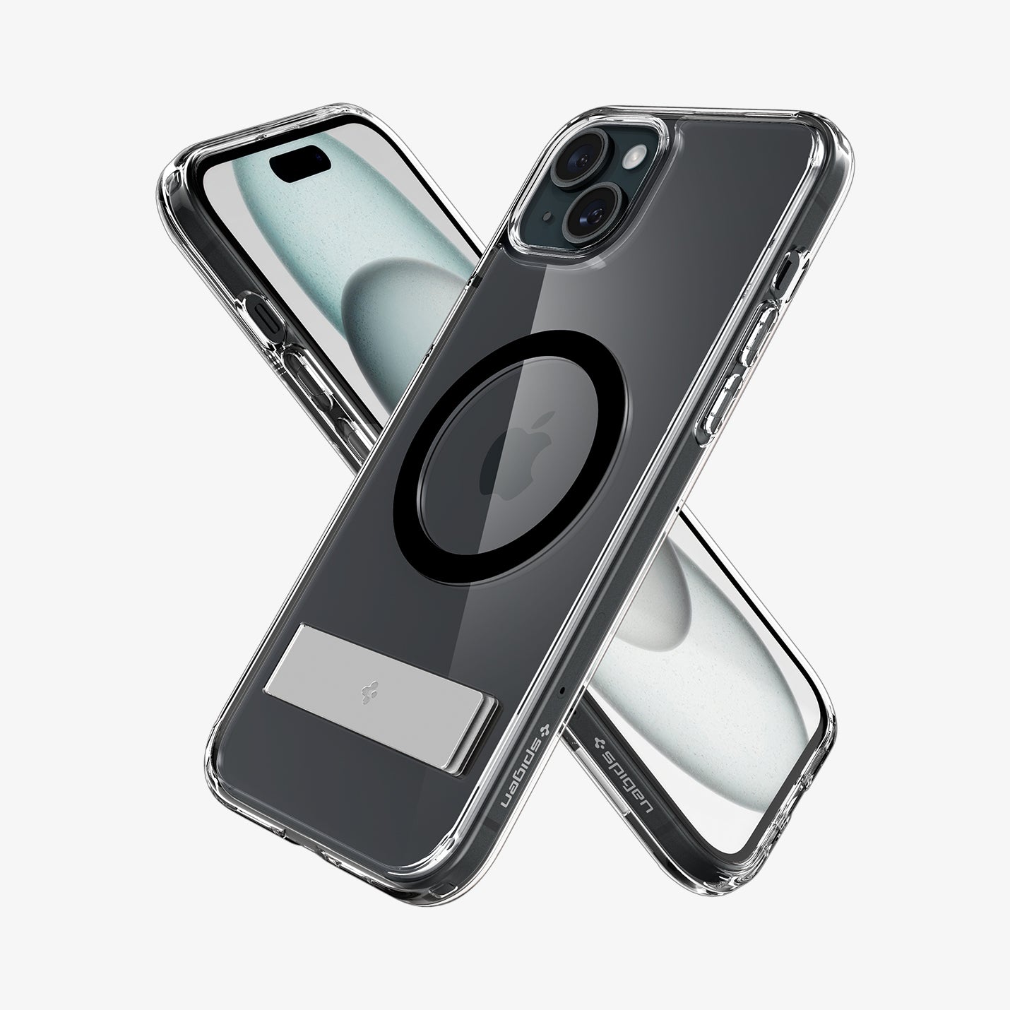 ACS06666 - iPhone 15 Plus Case Ultra Hybrid S (MagFit) in black showing the back, front and sides