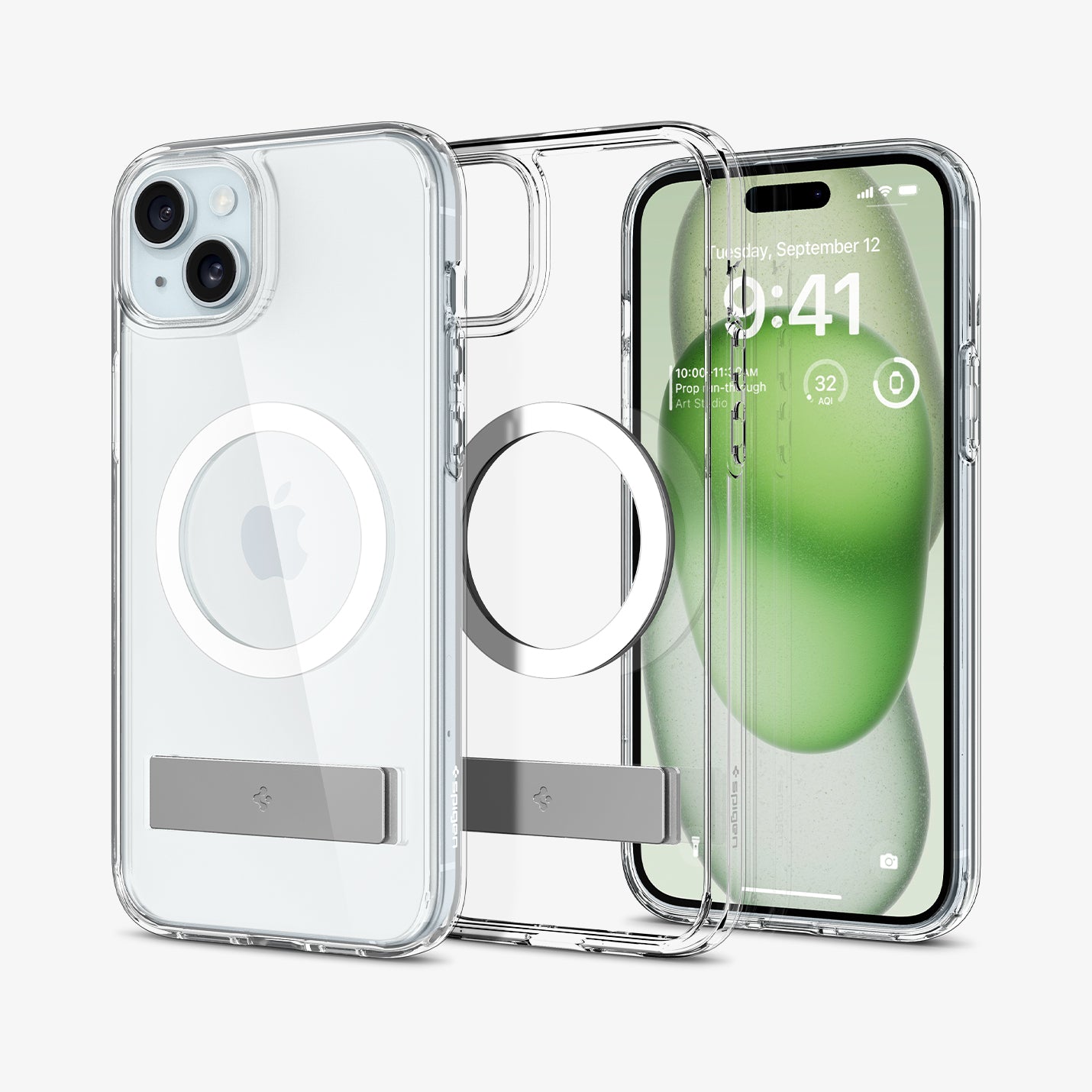 ACS06665 - iPhone 15 Plus Case Ultra Hybrid S (MagFit) in crystal clear showing the back, inside and front
