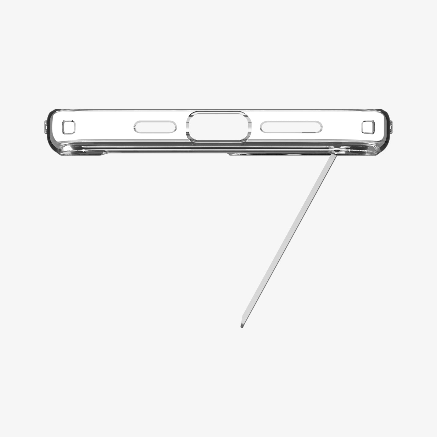 ACS06665 - iPhone 15 Plus Case Ultra Hybrid S (MagFit) in crystal clear showing the bottom with kickstand extended out