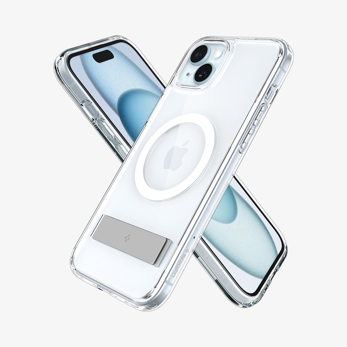 ACS06665 - iPhone 15 Plus Case Ultra Hybrid S (MagFit) in crystal clear showing the back, front and sides