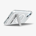 ACS06665 - iPhone 15 Plus Case Ultra Hybrid S (MagFit) in crystal clear showing the back with device propped up by built in kickstand