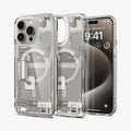ACS07211 - iPhone 15 Pro Max Case Ultra Hybrid Zero One (MagFit) in Zero One Natural Titanium showing the back, next to it, a partial inner case and partial front