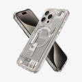 ACS07211 - iPhone 15 Pro Max Case Ultra Hybrid Zero One (MagFit) in Zero One Natural Titanium showing the back, partial side behind it, partial front and partial side