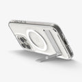 ACS06583 - iPhone 15 Pro Max Case Ultra Hybrid S (MagFit) in crystal clear showing the back and bottom with device propped up by built in kickstand