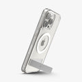 ACS06583 - iPhone 15 Pro Max Case Ultra Hybrid S (MagFit) in crystal clear showing the back and side with device propped up by built in kickstand