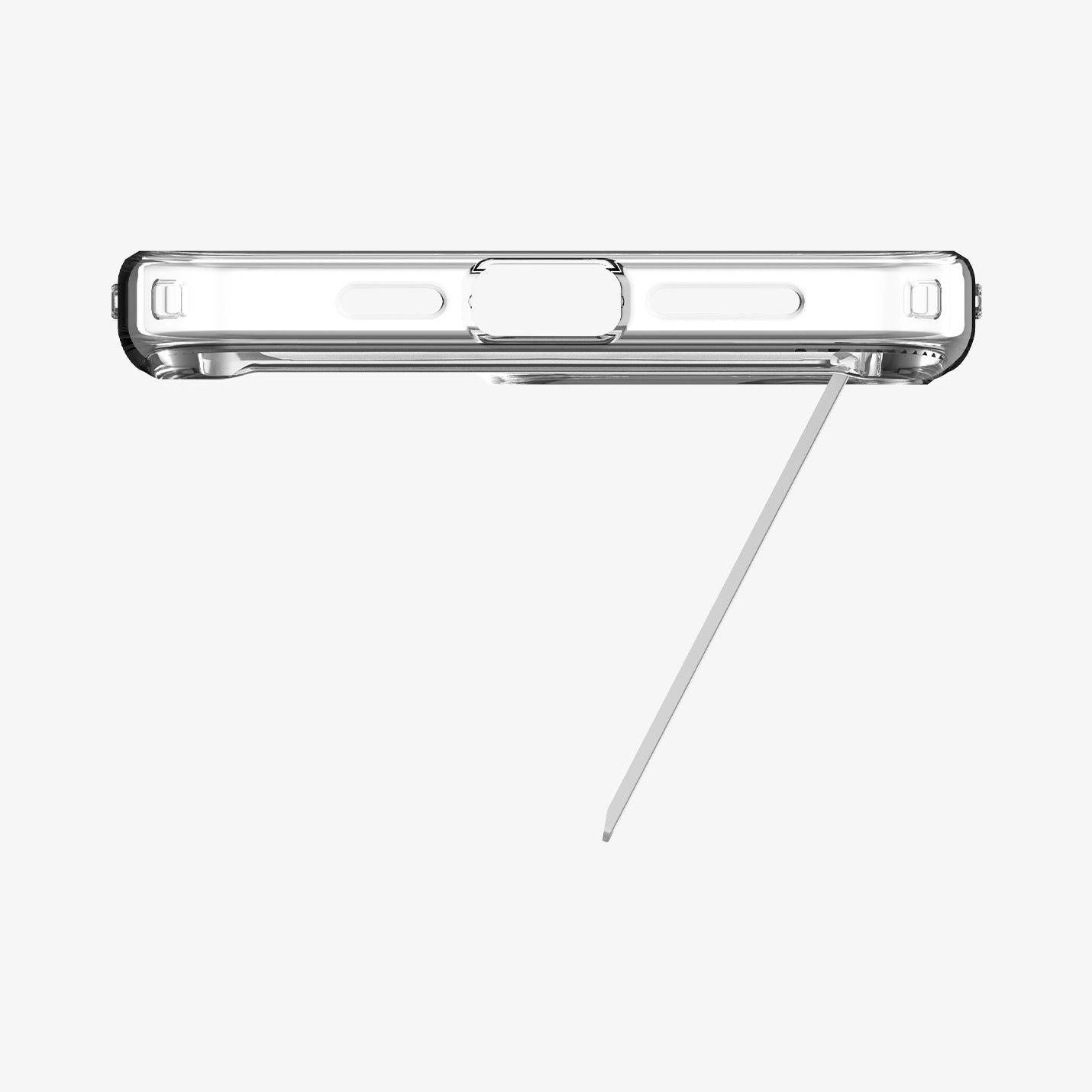 ACS06583 - iPhone 15 Pro Max Case Ultra Hybrid S (MagFit) in crystal clear showing the bottom with kickstand extended out