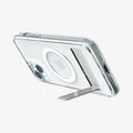 ACS06807 - iPhone 15 Case Ultra Hybrid S (MagFit) in crystal clear showing the back and bottom with device propped up by built in kickstand