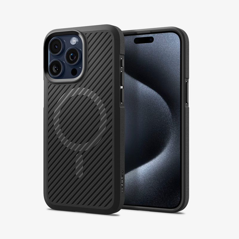 ACS06467 - iPhone 15 Pro Case Core Armor (MagFit) in Matte Black showing the back and partial front and sides aligned with each other
