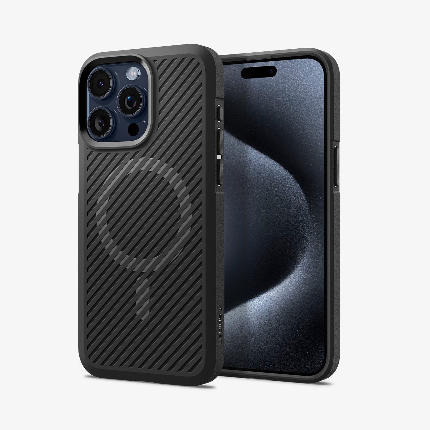 ACS06442 - iPhone 15 Pro Max Case Core Armor (MagFit) in Matte Black showing the back and partial front and sides aligned with each other