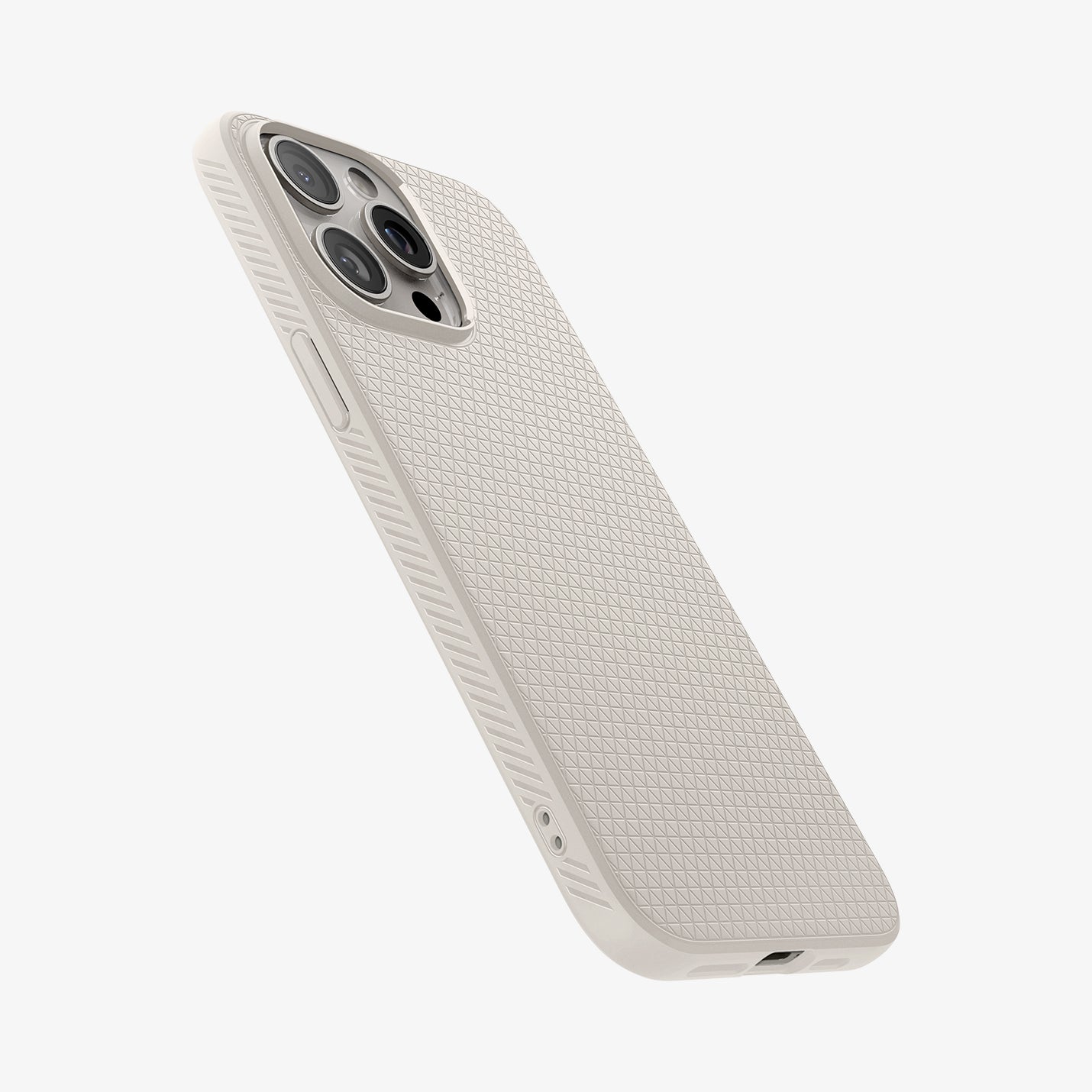 ACS07217 - iPhone 15 Pro Case Liquid Air in Natural Titanium showing the back, partial side with side buttons and bottom