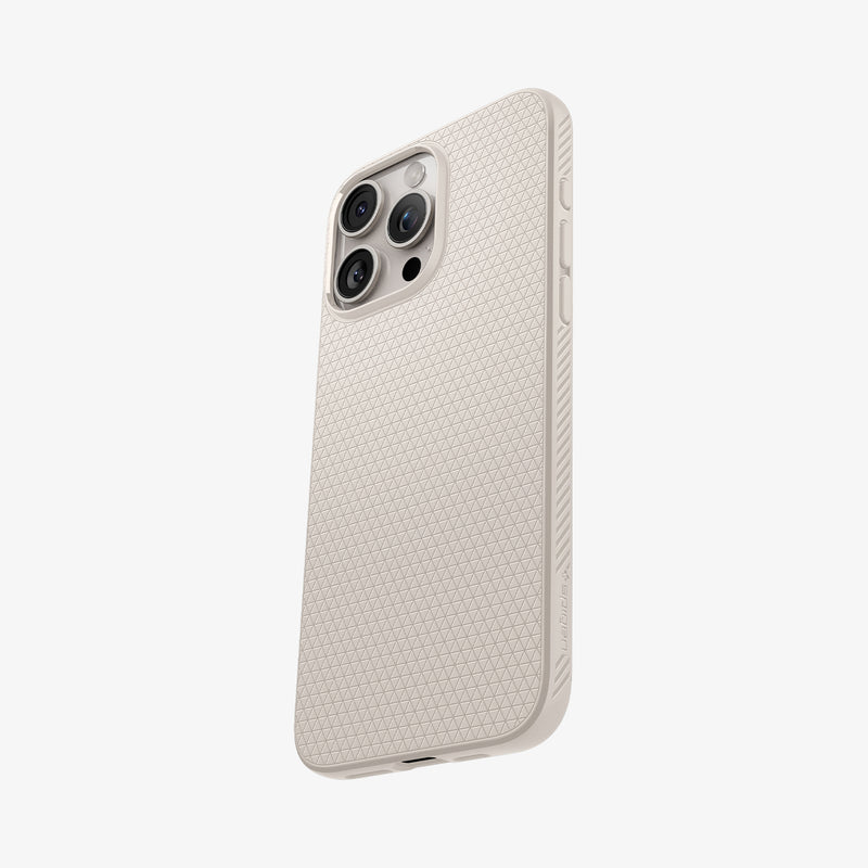 ACS07212 - iPhone 15 Pro Max Case Liquid Air in Natural Titanium showing the back, partial side and bottom