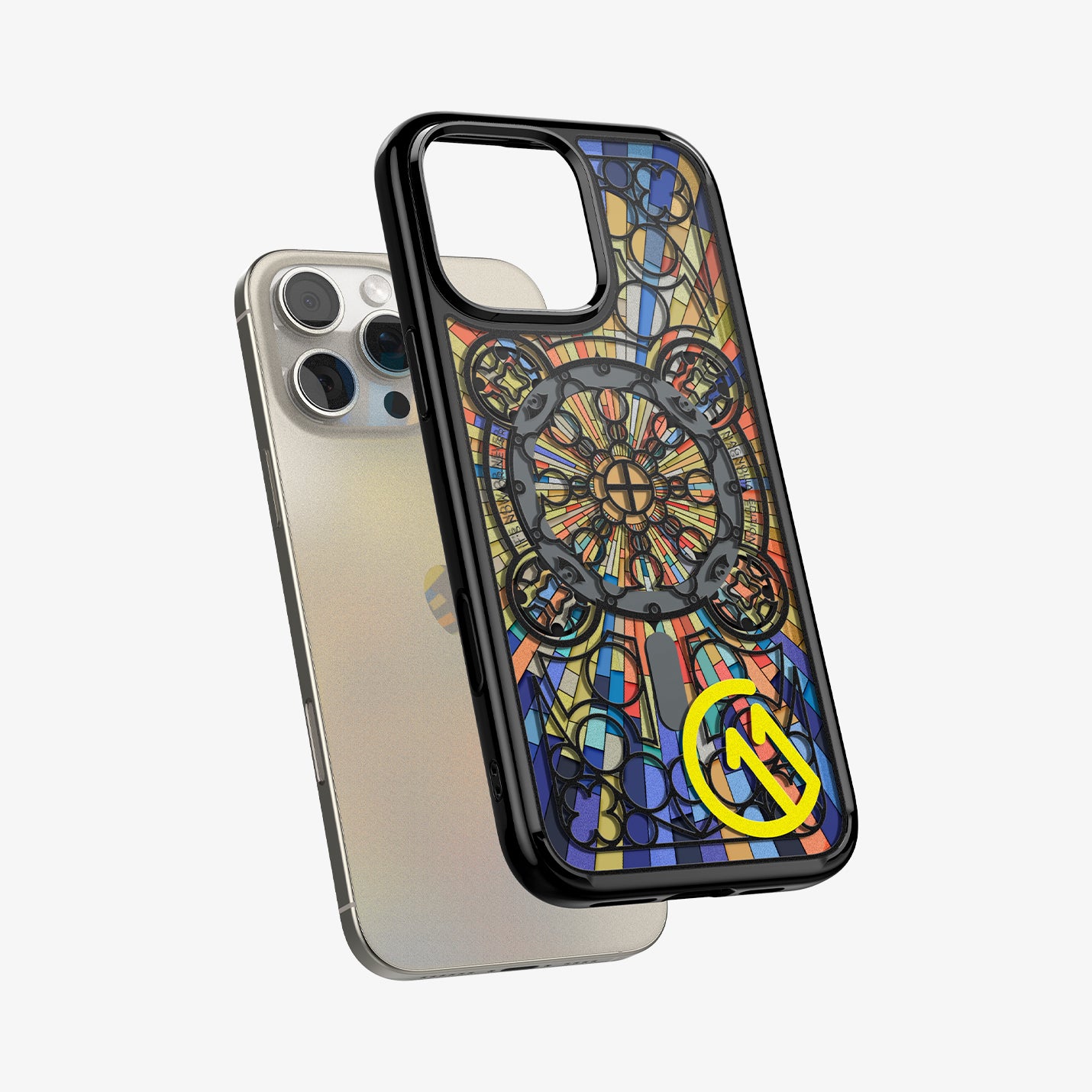 ACS09228 - iPhone 16 Pro Case c11 Series Magnolia Edition (MagFit + Camera Control) showing the back hovering in front of the device