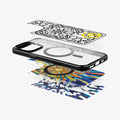 ACS09228 - iPhone 16 Pro Case c11 Series Magnolia Edition (MagFit + Camera Control) showing the back layer hovering above the 2nd layer of the back cover design, phone case and the inner cover design 